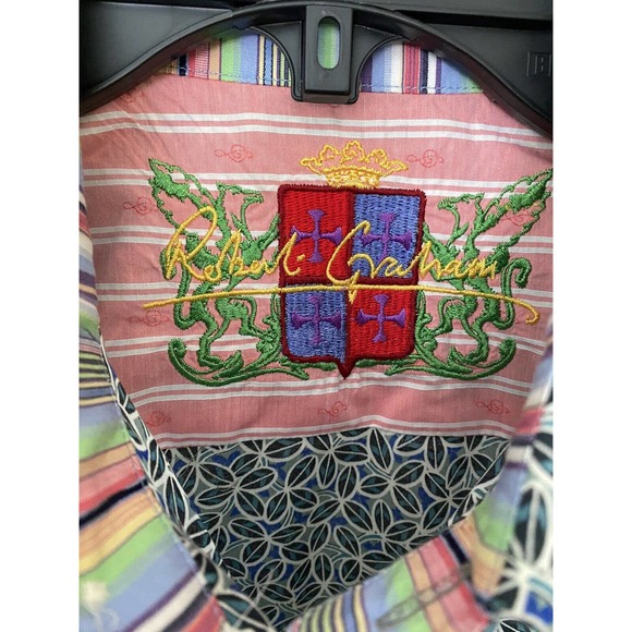 Robert Graham Shirt Button Down Long Sleeve Green Leaf Floral Blue Cotto… - Picture 4 of 4